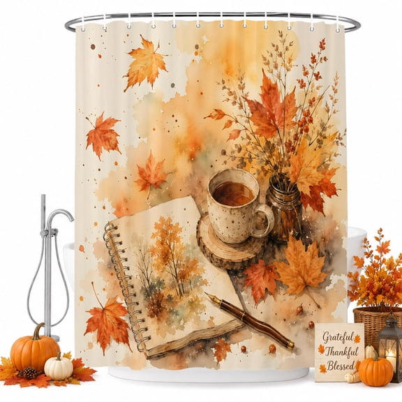 Fall Read Shower Curtain for Bathroom, Reading Corner Open Sketch Book Maple LeafIndoor Vibe Waterproof Cloth Fabric Bathroom Accessories Set with 9 Rust Proof Plastic Hooks, 36"x72"