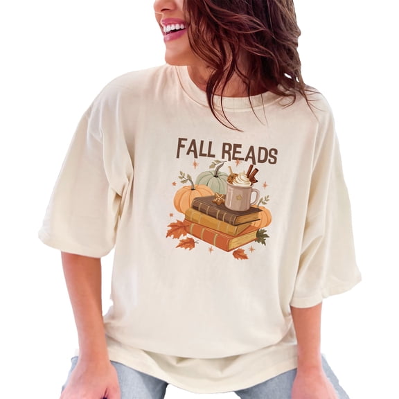 Fall Reads T-Shirt, Cozy Autumn Book Lover Tee, Pumpkin Spice Latte Graphic Shirt, Cute Fall Aesthetic Top, Perfect Fall Outfit, Ivory Comfort Colors T-Shirt, XL