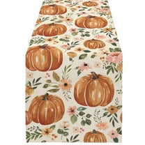 Fall Rectangular Tablecloth, 13"x 72" Harvest Watercolor Orange Pumpkin Flower Leaf Table Cover, for Halloween Thanksgiving Autumn Party Picnic Dinner Decor