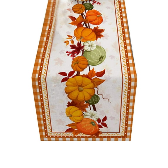Fall Rectangular Tablecloth, 13"x 72" Harvest Watercolor Orange Pumpkin Flower Leaf Table Cover, for Halloween Thanksgiving Autumn Party Picnic Dinner Decor