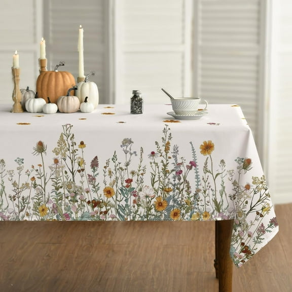 Fall Rectangular Tablecloth 60x104 Inch, Harvest Flowers Design, Ideal for Party, Picnic, Dinner Decor, Spring and Autumn Use