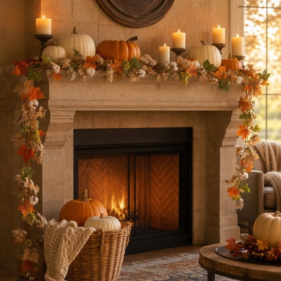 Fall Red Black Contrast Maple Leaf Garland 3 Sizes Flexible Plastic Vine Halloween Thanksgiving Christmas Mantel Railing Decor