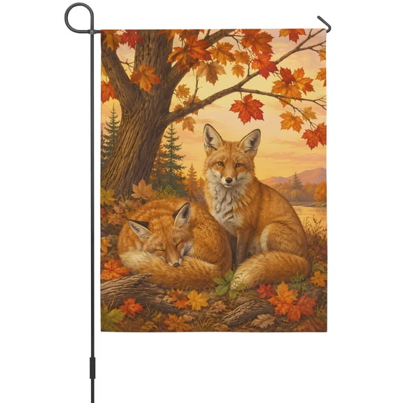 Fall Red Fox Garden Flag 12x18 Inch Rustic Red Yellow Maple Tree Fallen Leaves Wildlife Double Sided Outdoor Garden Flags Welcome House Flag Decorative Yard Flags for Outside Holiday Decoration