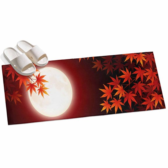 Fall Red Maple Lveas Hallway Runner Rug 2x6 Washable Non Slip Kitchen Runner Rug for Bedside Bathroom Rustic Autumn Moonlight Botanical Indoor Floor Carpet Area Rugs for Living Room Bedroom Office