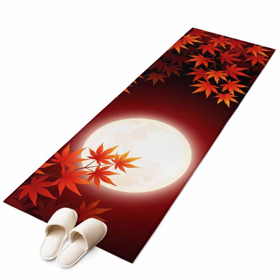 Fall Red Maple Lveas Kitchen Runner Rug 2x6 Washable Runners for Hallway Non Slip Rustic Autumn Moonlight Botanical Large Area Rug Indoor Carpet for Bathroom Laundry Entryway Bedroom Living Room