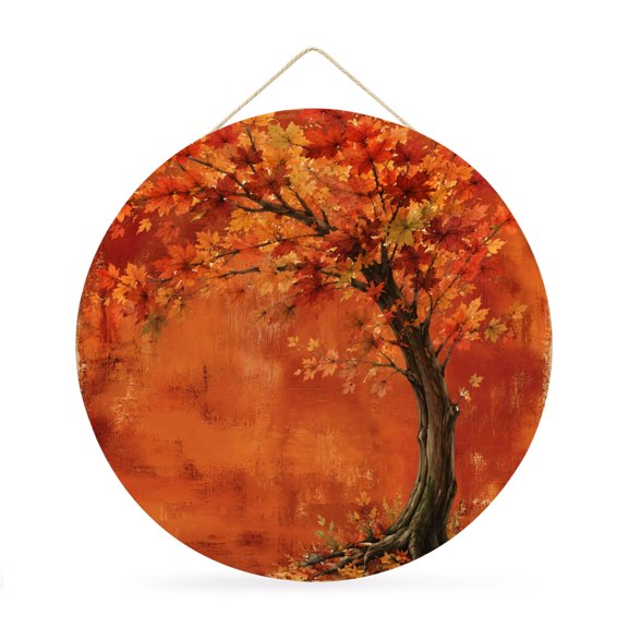 Fall Red Maple Tree Welcome Sign for Front Door 12 in Thanksgiving Vintage Harvest Country Maple Leaf Round Metal Sign Wall Hanging Sign for Indoor Outdoor Farm Home Porch Wall Decor Gift