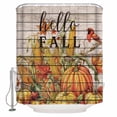 thumbnail image 1 of Fall Red Shower Curtain, 66" x 72", Bird Farmhouse Style Pumpkin Corn Wood Plaid Waterproof Bathroom Curtain Washable Shower Curtain Set with 12 Hooks, 1 of 6