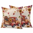 thumbnail image 1 of Fall Red Truck Outdoor Waterproof Pillow Covers, Thanksgiving Sunflower Turkey Maple Leaf Linen Decorative Square Throw Pillowcase Sofa Cushion Sham for Patio/Couch/Chair, 24"x24" 2 Pack, 1 of 8
