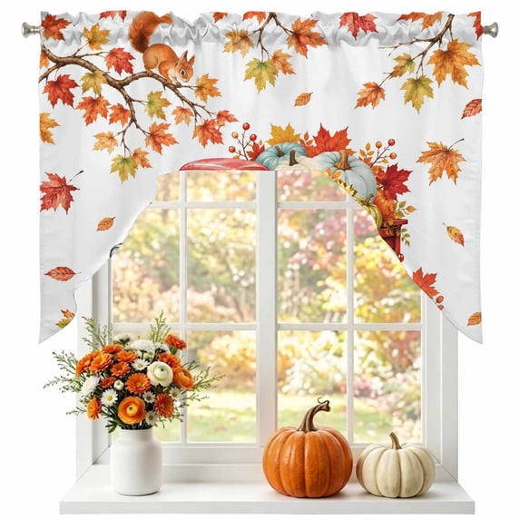 Fall Red Truck Swag Valances for Windows, Small Curtains Drapes, Thanksgiving Autumn Harvest Pumpkins Leaf Kitchen Window Curtains Over Sink Window Treatment Valance for Bedroom/Bathroom 56"x36"