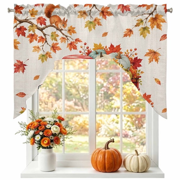 Fall Red Truck Swag Valances for Windows, Small Curtains Drapes, Thanksgiving Autumn Harvest Rustic Pumpkins Kitchen Window Curtains Over Sink Window Treatment Valance for Bedroom/Bathroom 56"x36"