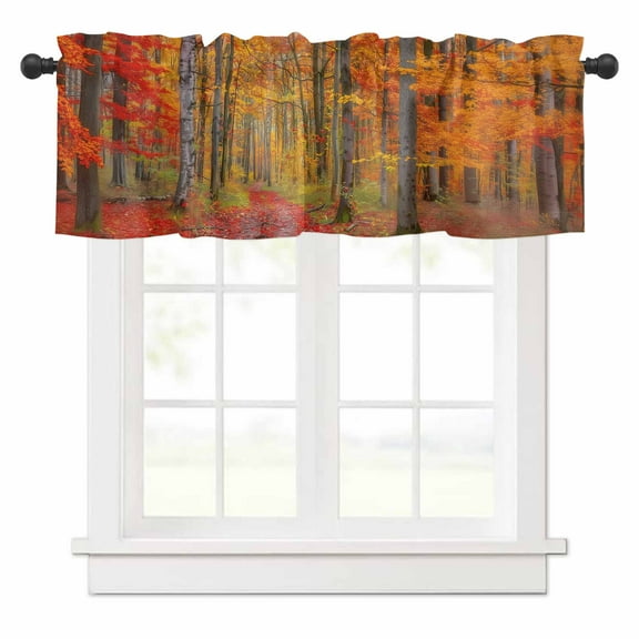 Fall Red Valances for Windows Orange Tree Leaf Forest Rod Pocket Curtain Valance Window Treatment Short Curtains for Kitchen Living Room, 54"x18"