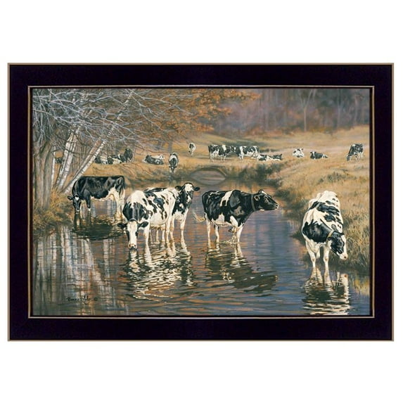 TrendyDecor4U Fall Reflections Holsteins In River Framed Print COW145-712