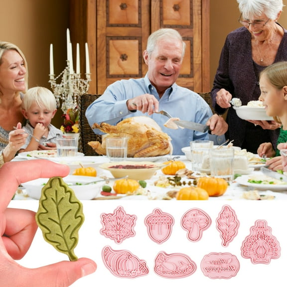 Fall Refresh 8Pc Cookie Cutter,8Pc Thanksgiving Cookie Mold 3D Stereo Plastic Press Type Household Pine Cone Maple Leaf Corn Baking Cookie Mold