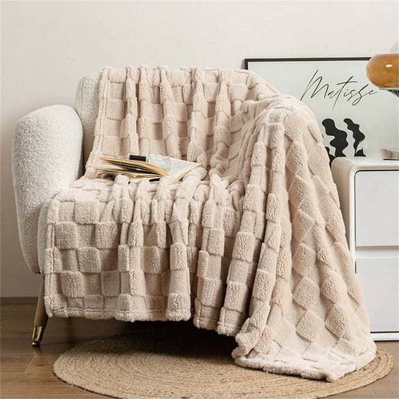 Fall Refresh Blanket*1,Thickened Checkerboard Blanket (70×100Cm) Khaki,Textured Blanket Thickened Checkerboard Blanket Checkerboard Plush Plush Sofa Blanket Nap Blanket Home High Appearance Blanket
