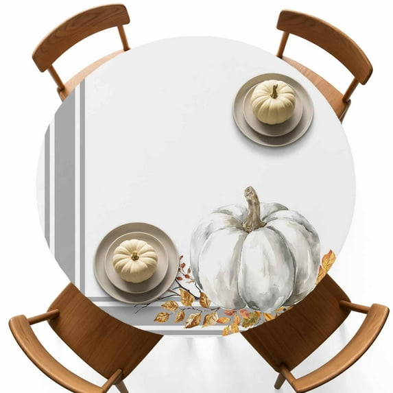 Fall Retro Pumpkin Orange Maple Leaf Fitted Round Tablecloths Table Covers 36"-44",Waterproof Table Cloth for Kitchen Holiday Party Tables Decor