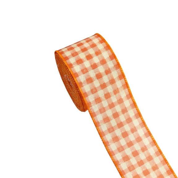 Fall Ribbons for Wreath Bows Wrapping Gifts, Orange Plaid Pumpkin Autumn Ribbon for Gift Wrapping Thanksgiving Party Decoration DIY Crafts 2.5" X 5 Yards Fall Wired Edge Ribbon