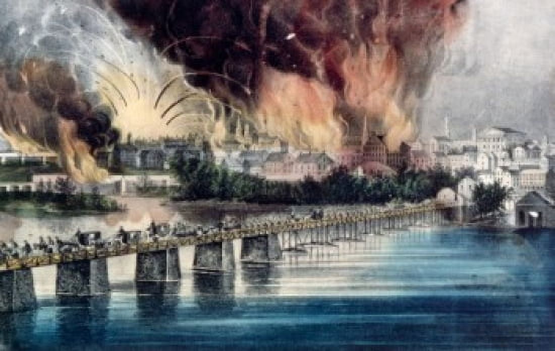 The Fall of Richmond on the Night of April 2nd 1865 from Currier & Ives color lithograph (1834-1907) USA Washington DC Library of Congress Canvas Art - Currier & Ives (18 x 24)