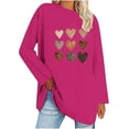 thumbnail image 1 of Fall Rollbacks LEBONYARD Womens Tops Long Sleeve Clearance under $5,Women's Casual Printed T-shirt with Round Neck and Shoulder Drop Long Sleeved Top Hot Pink L, 1 of 3