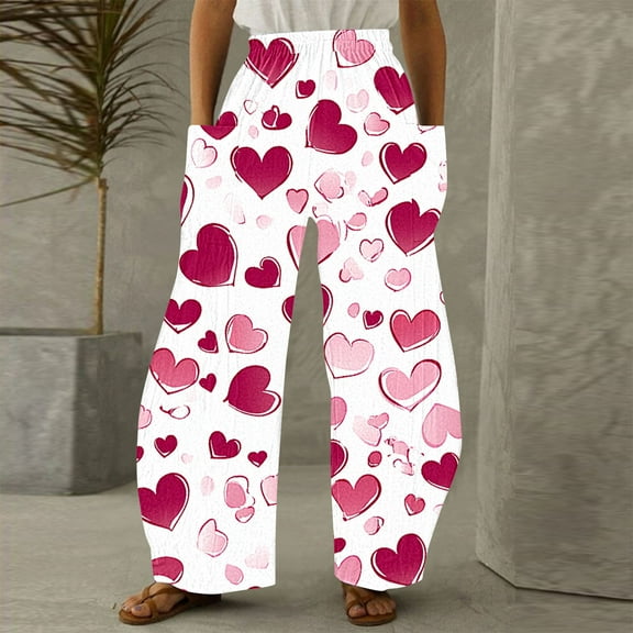 Fall Rollbacks LEBONYARD Womens Trousers High Waisted,Women Casual Printing Pockets Elastic Mid-Waist Comfortable Wide-Legged Loose Pants Multicolor M