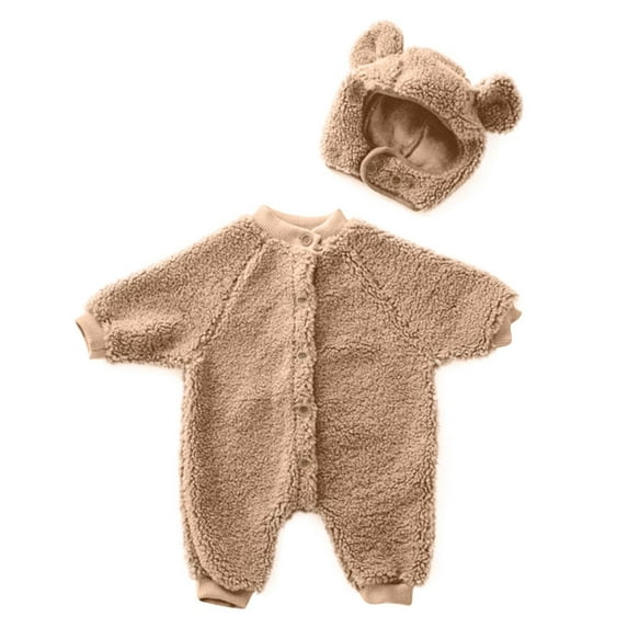 Fall Rompers for Toddler 2024 Fashion Girl and Boy Children' Casual Long Sleeved Warm Round Neck Jumpsuit New Casual Winter Jumpsuits Khaki 9 Months