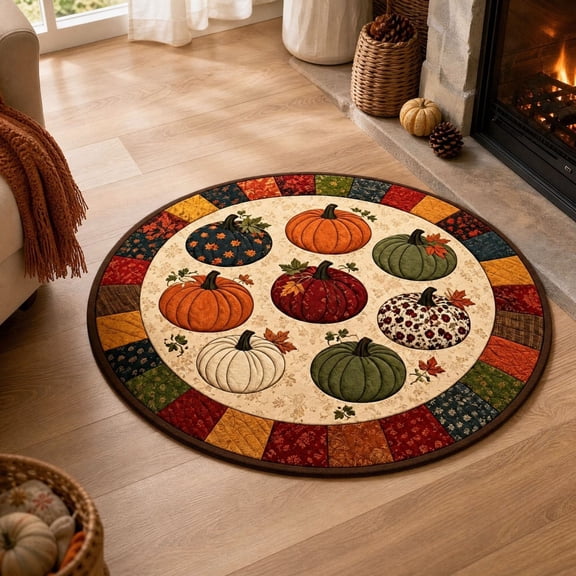 Fall Round Area Rug Autumn Decorative Floor Mat Seasonal Home Decor For Bedroom Living Room Entryway Kitchen Decoration