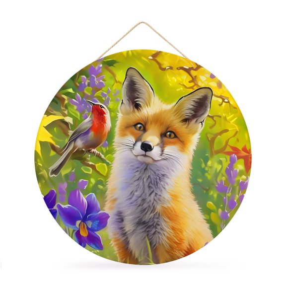 Fall Round Metal Signs for Outside Fox Tin Signs with Rope Welcome Home Sign Plaque Hummingbird Wildflower Thanksgiving Metal Sign for Front Door Porch Hanging Wall Decor Gifts 12 Inch