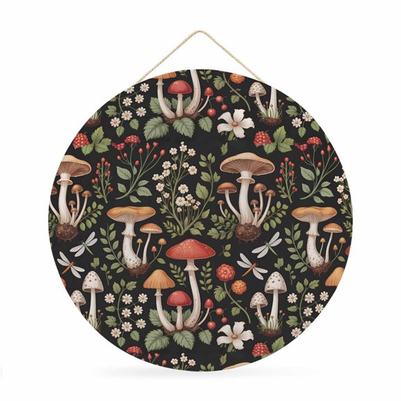 Fall Round Metal Signs for Outside Mushroom Tin Signs with Rope Welcome Home Sign Plaque Floral Leaves Dragonfly Thanksgiving Metal Sign for Front Door Porch Hanging Wall Decor Gifts 12 Inch
