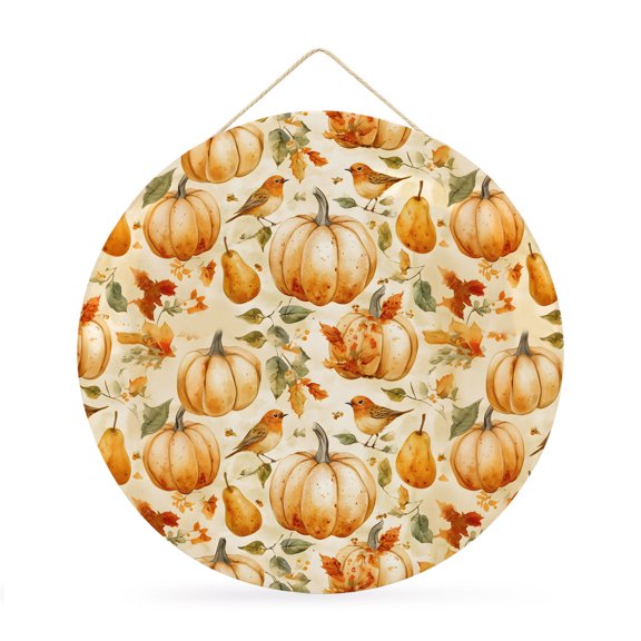 Fall Round Metal Signs for Outside Orange Pumpkin Bird Tin Signs with Rope Welcome Home Sign Plaque Maple Leaves Thanksgiving Metal Sign for Front Door Porch Hanging Wall Decor Gifts 12 Inch