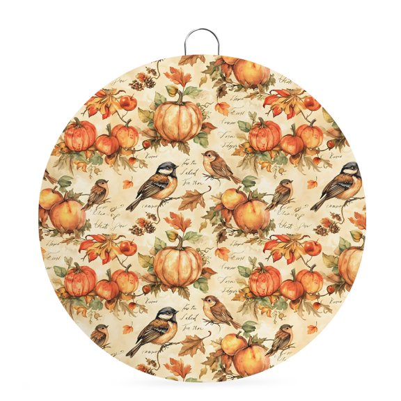 Fall Round Metal Signs for Outside Orange Pumpkin Bird Tin Signs Stainless Steel Hook Home Sign Retro Maple Leaves Thanksgiving Metal Sign for Front Door Porch Hanging Wall Decor Gifts 6 Inch