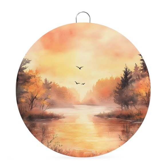 Fall Round Metal Signs for Outside Orange Sunset Forest Tin Signs Stainless Steel Hook Welcome Home Sign Plaque Bird Tree Thanksgiving Metal Sign for Front Door Porch Hanging Wall Decor Gifts 6 Inch