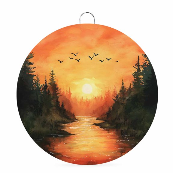 Fall Round Metal Signs for Outside Sunset Forest Tin Signs Stainless Steel Hook Welcome Home Sign Plaque Bird Mountain Thanksgiving Metal Sign for Front Door Porch Hanging Wall Decor Gifts 8 Inch
