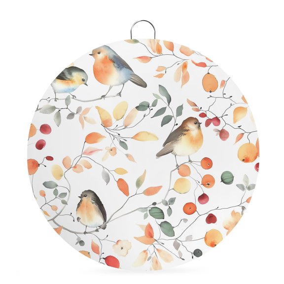 Fall Round Metal Signs for Outside Watercolor Bird Tin Signs Stainless Steel Hook Home Sign Orange Fruit Tree Branch Leaf Thanksgiving Metal Sign for Front Door Porch Hanging Wall Decor Gifts 6 Inch