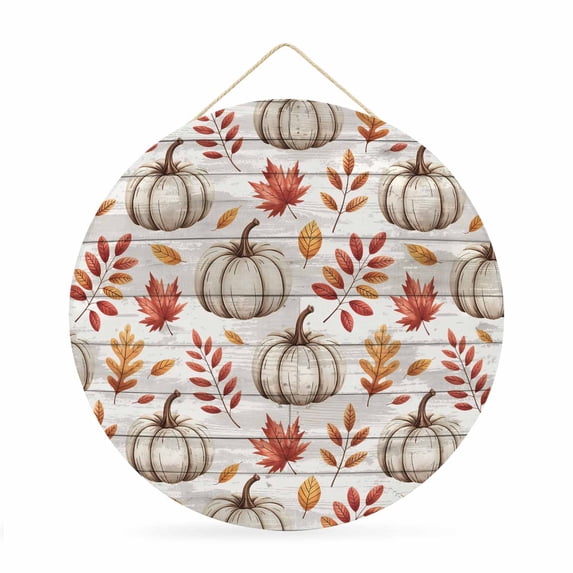 Fall Round Metal Signs for Outside White Pumpkin Tin Signs with Rope ...