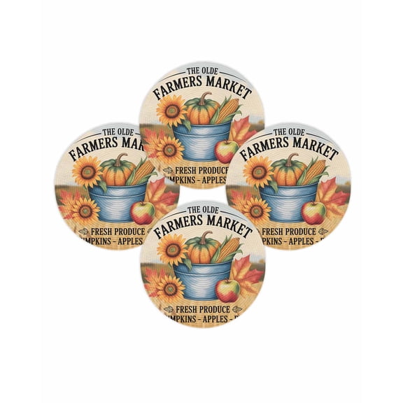 Fall Round Placemats Set of 4 Autumn Harvest Pumpkin Place Mats Thanksgiving Woven Placemat Sunflower Corn Farmers Market Circle Braided Table Mat for Kitchen Dining Table Party Home Decor 15 Inch