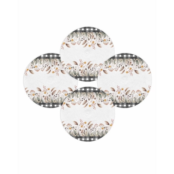 Fall Round Placemats Set of 4 Autumn Reed Place Mats Thanksgiving Woven Placemat Wildflower Black Plaid Circle Braided Table Mat for Kitchen Dining Table Autumn Party Home Decor 15 Inch