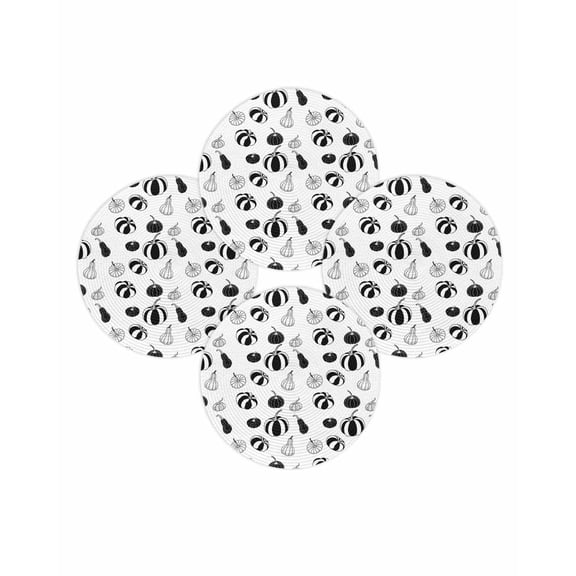 Fall Round Placemats Set of 4 Black White Pumpkin Place Mats Thanksgiving Woven Placemat Pear Fruit Circle Braided Table Mat for Kitchen Dining Table Autumn Party Home Decor 15 Inch