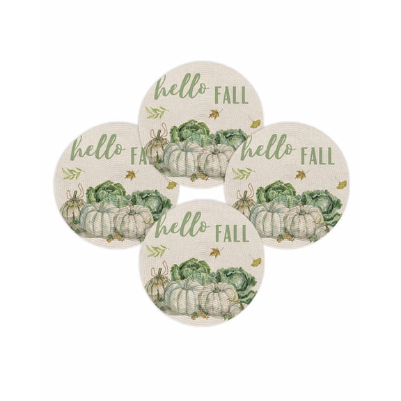 Fall Round Placemats Set of 4 Cabbage Pumpkin Place Mats Thanksgiving Woven Placemat Maple Leaf Circle Braided Table Mat for Kitchen Dining Table Autumn Party Home Decor 15 Inch