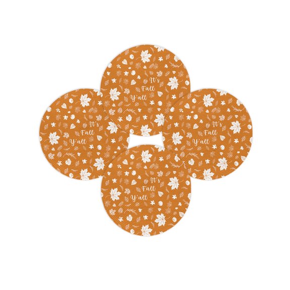 Fall Round Placemats Set of 4 It's Fall Y'all Place Mats Thanksgiving Woven Placemat Maple Leaf Pumpkin Orange Circle Braided Table Mat for Kitchen Dining Table Autumn Party Home Decor 15 Inch