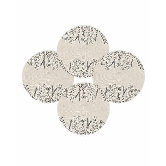 Fall Round Placemats Set of 4 Floral Place Mats Thanksgiving Woven Placemat Flower Leaf Branch Linen Circle Braided Table Mat for Kitchen Dining Table Autumn Party Home Decor 15 Inch