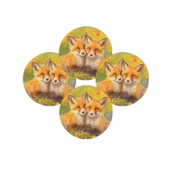 Fall Round Placemats Set of 4 Fox Place Mats Thanksgiving Woven Placemat Maple Leaves Flowers Circle Braided Table Mat for Kitchen Dining Table Autumn Party Home Decor 15 Inch