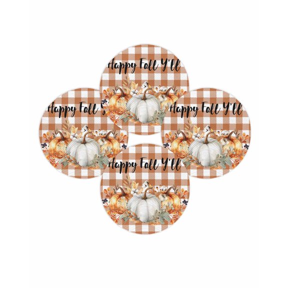 Fall Round Placemats Set of 4 Harvest Pumpkin Place Mats Thanksgiving Woven Placemat Buffalo Plaid Happy Fall Y'all Circle Braided Table Mat for Kitchen Dining Table Autumn Party Home Decor 15 Inch