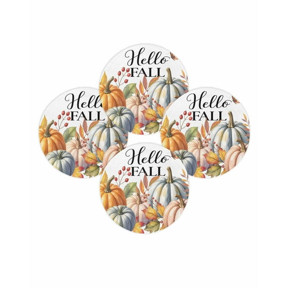 Fall Round Placemats Set of 4 Maple Leaves Pumpkin Place Mats Thanksgiving Woven Placemat Autumn Harvest Hello Fall Circle Braided Table Mat for Kitchen Dining Table Autumn Party Home Decor 15 Inch