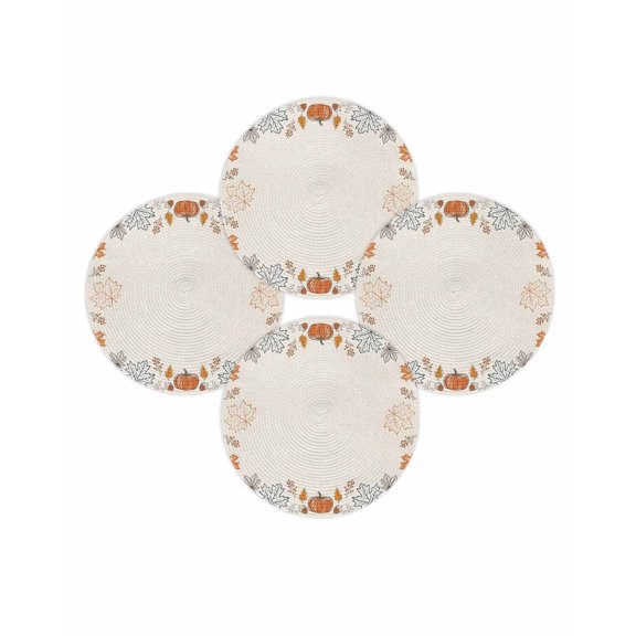 Fall Round Placemats Set of 4 Pumpkin Place Mats Thanksgiving Woven Placemat Autumn Maple Leaf Pine Cones Linen Circle Braided Table Mat for Kitchen Dining Table Autumn Party Home Decor 15 Inch