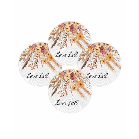 Fall Round Placemats Set of 4 Reed Maple Leaves Place Mats Thanksgiving Woven Placemat Love Fall Floral Circle Braided Table Mat for Kitchen Dining Table Autumn Party Home Decor 15 Inch