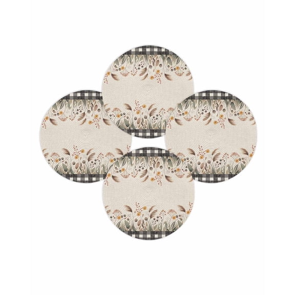 Fall Round Placemats Set of 4 Reed Place Mats Thanksgiving Woven Placemat Autumn Wildflower Linen Plaid Circle Braided Table Mat for Kitchen Dining Table Autumn Party Home Decor 15 Inch