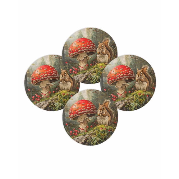 Fall Round Placemats Set of 4 Squirrel Mushroom Place Mats Thanksgiving Woven Placemat Forest Nature Plant Circle Braided Table Mat for Kitchen Dining Table Autumn Party Home Decor 15 Inch