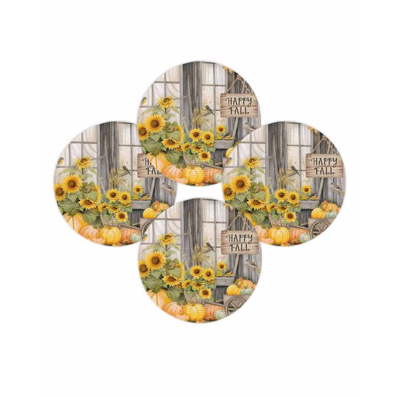 Fall Round Placemats Set of 4 Sunflower Pumpkin Place Mats Thanksgiving Woven Placemat Autumn Harvest Happy Fall Circle Braided Table Mat for Kitchen Dining Table Autumn Party Home Decor 15 Inch