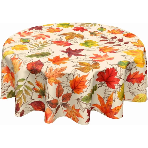Fall Round Tablecloth 60 Inch Autumn Maple Leaf Table Cloth Round Orange Autumn Thanksgiving Harvest Themed Decorative Tablecloths Fall Circle Table Cover for Home Kitchen Dining Room Living Room