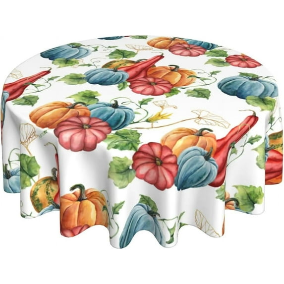 Fall Round Tablecloth 60 Inch Autumn Pumpkin Thanksgiving Table Cloth Waterproof Harvest Circle Table Cover for Kitchen Holiday Party Outdoor Dining Table Decoration