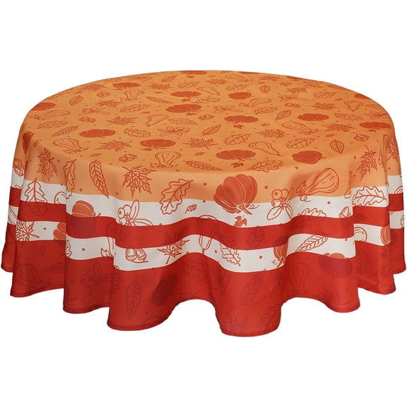 Fall Round Tablecloth 60 Inch, Autumn Pumpkins Leaves Orange Thanksgiving Harvest Table Cloth Cover for Party Picnic Dinner Decor